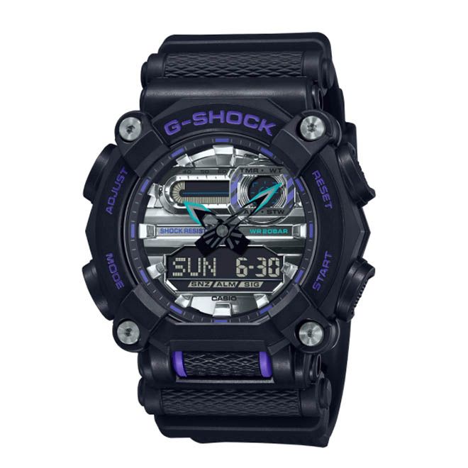 CASIO 卡西歐  G-SHOCK 機械元素風 200米防水 雙顯 運動電子錶 GA-900AS-1A 黑/銀