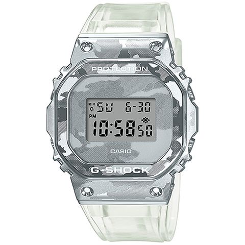 【CASIO 卡西歐】G-SHOCK 銀白工業風耐衝擊雙顯腕錶/白x銀框(GM-110SCM-1ADR)