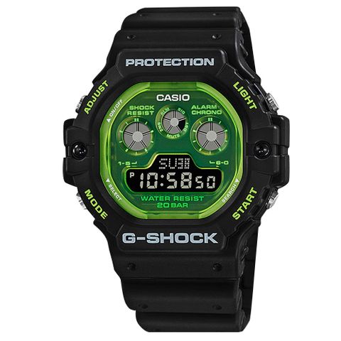 CASIO 卡西歐 G-SHOCK  / DW-5900TS-1 /  街頭潮流 電子液晶 防水 橡膠手錶 透綠x黑 47mm