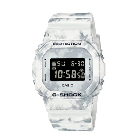 CASIO 卡西歐 G-SHOCK 冰凍森林系列 冰霜質感 200米防水 雙顯運動錶 DW-5600GC-7 迷彩白