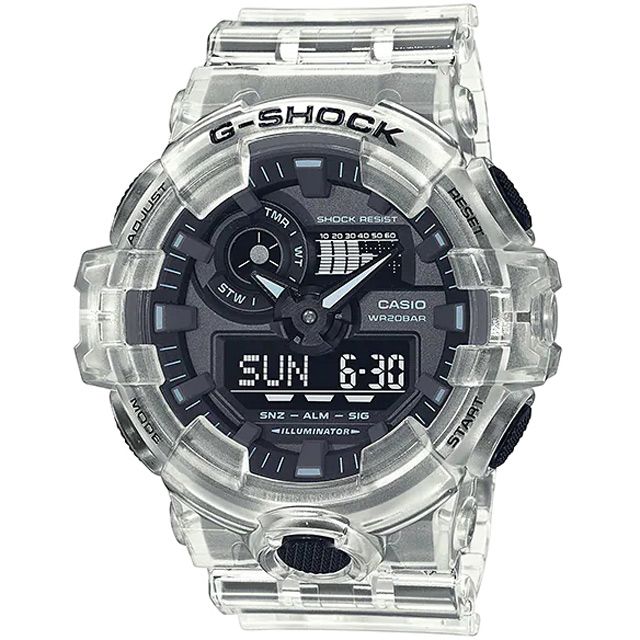 CASIO】G-SHOCK 透白動感耐衝擊運動雙顯橡膠腕錶/白(GA-700SKE-7ADR