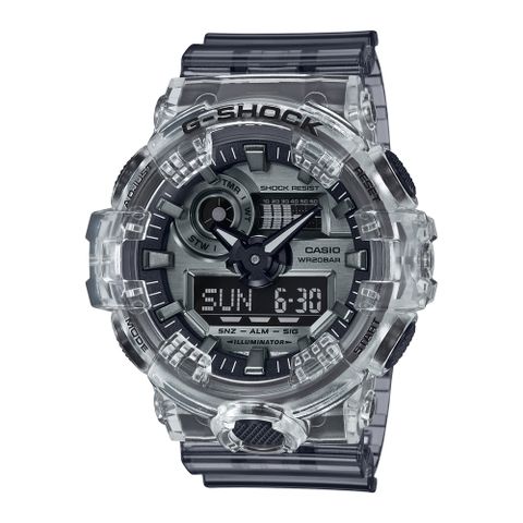 【CASIO 卡西歐】G-SHOCK 半透明金屬風格電子錶(銀GA-700SK-1A)