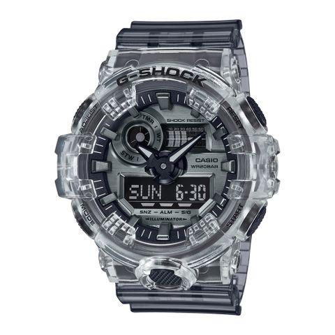 CASIO 卡西歐 G-SHOCK 半透明金屬風格電子錶(銀GA-700SK-1A)