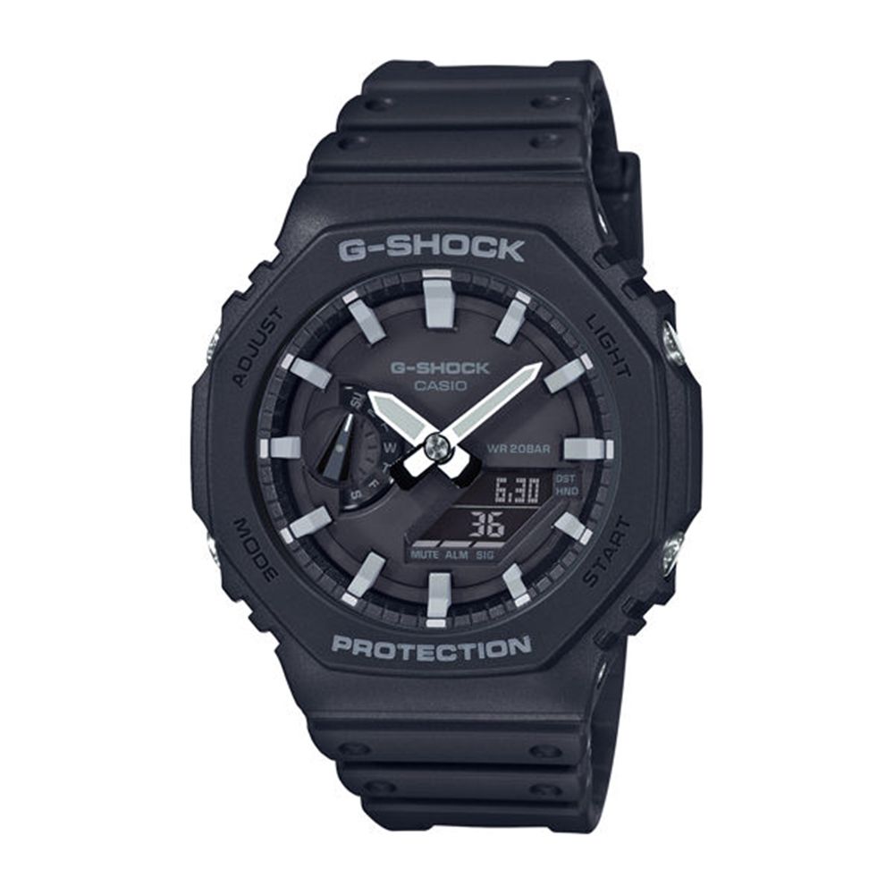 CASIO 卡西歐】G-SHOCK 農家橡樹八角雙顯電子錶(黑/灰GA-2100-1A