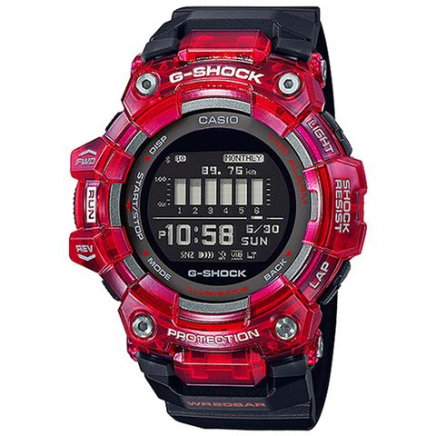 【CASIO 卡西歐】G-SHOCK 運動潮流藍牙智慧腕錶/黑x紅框(GBD-100SM-4A1DR)