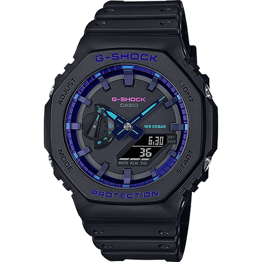 CASIO 卡西歐 G-SHOCK 農家橡樹 虛擬藍 耐衝擊八角雙顯電子錶 GA-2100VB-1A