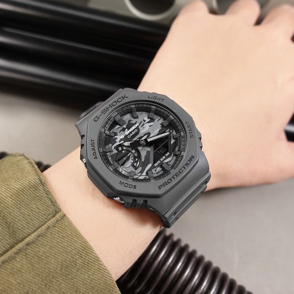 G-SHOCK CASIO / GA-2100CA-8A / 卡西歐八角型雙顯防水橡膠手錶迷彩灰x