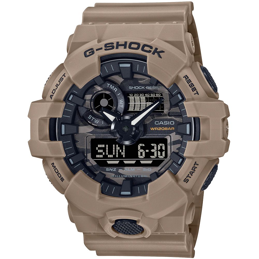 CASIO 卡西歐G-SHOCK 城市迷彩計時雙顯錶-卡其GA-700CA-5A - PChome