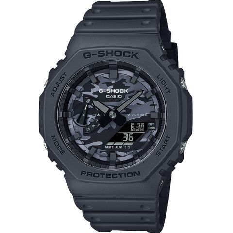 熱銷品牌▼日系手錶CASIO 卡西歐 G-SHOCK 農家橡樹 八角雙顯電子錶-迷彩灰(GA-2100CA-8A)