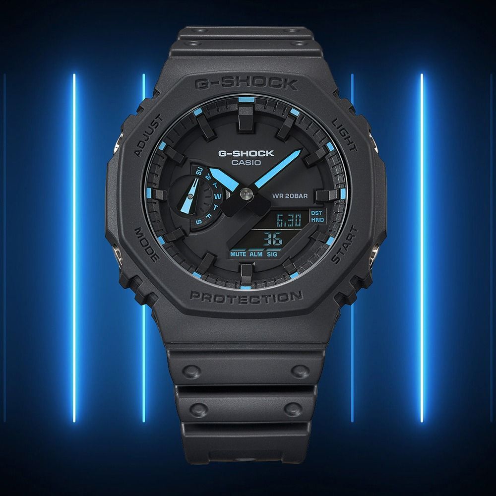 CASIO G-SHOCK 螢光霓虹系列農家橡樹計時錶/藍/GA-2100-1A2 - PChome