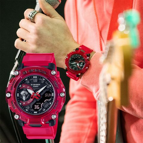 熱銷品牌▼日系手錶CASIO 卡西歐 G-SHOCK 炫彩音浪 碳核心防護構造雙顯手錶-火熱紅 GA-2200SKL-4A