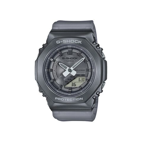 【CASIO】卡西歐 G-SHOCK 八角金屬錶殼 半透明錶帶 雙顯手錶 (霧灰 GM-S2100MF-1A)