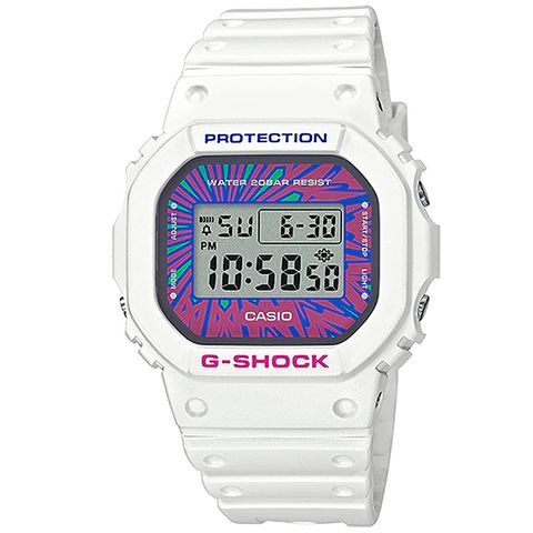 CASIO 卡西歐 G-SHOCK 繽紛迷幻撞色數位橡膠腕錶/白(DW-5600DN-7DR)