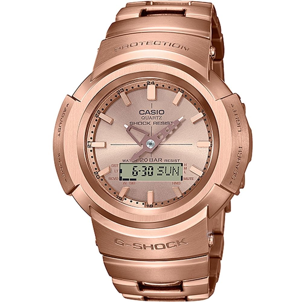 CASIO 卡西歐  G-SHOCK系列 全金屬太陽能雙顯手錶 (玫瑰金 AWM-500GD-4A)