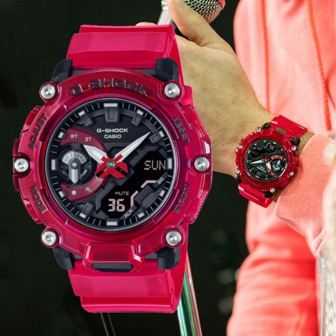 CASIO卡西歐 G-SHOCK 搖滾音浪雙顯腕錶-紅 母親節 禮物 GA-2200SKL-4A