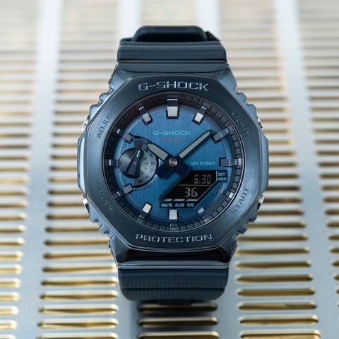 CASIO卡西歐 G-SHOCK 農家橡樹 時尚金屬雙顯腕錶-藍色 禮物推薦 畢業禮物 GM-2100N-2A