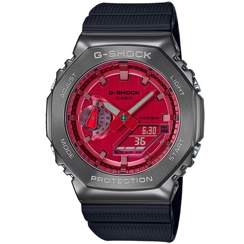 CASIO 卡西歐 G-SHOCK 極致時尚八角錶殼耐衝擊運動雙顯腕錶/黑x紅面(GM-2100B-4ADR)