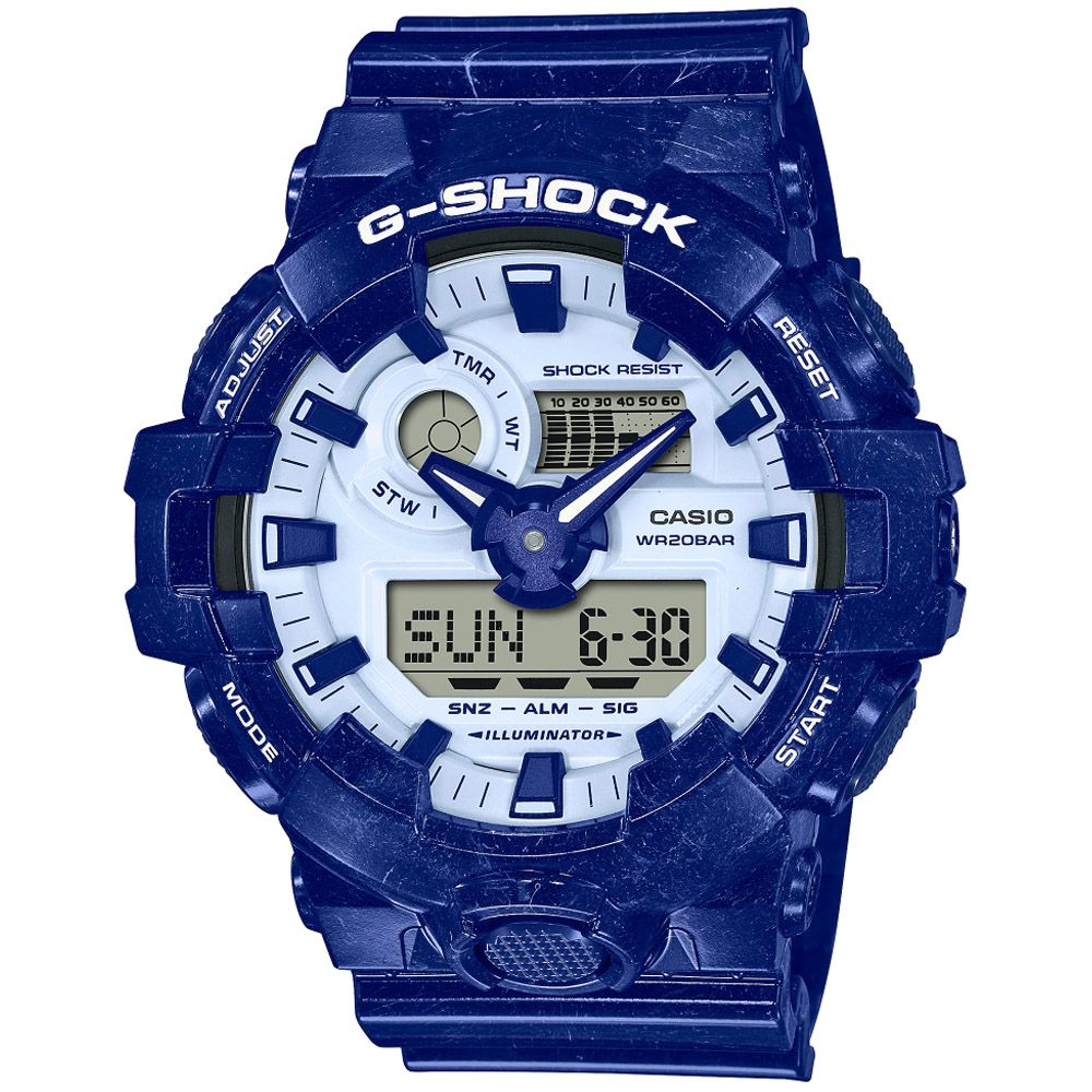 CASIO 卡西歐 G-SHOCK 優雅青花瓷雙顯腕錶 禮物推薦 送禮首選 GA-700BWP-2A