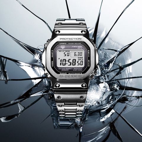 CASIO 卡西歐 G-SHOCK 經典方形太陽能藍牙電波錶/銀/GMW-B5000D-1