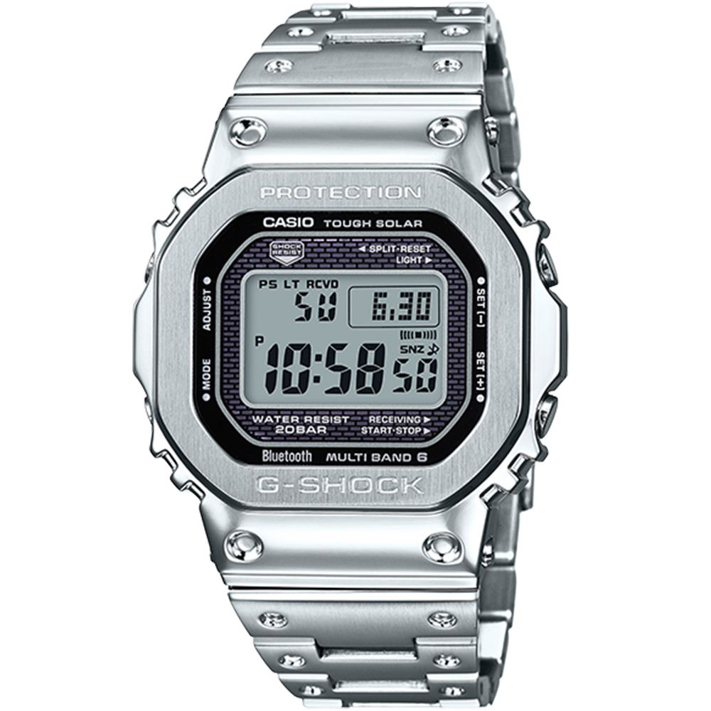 CASIO 卡西歐 G-SHOCK 經典方形太陽能藍牙電波錶/銀/GMW-B5000D-1