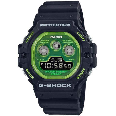 CASIO 卡西歐 G-SHOCK 耀眼夏日數位樹脂腕錶/黑x綠面(DW-5900TS-1DR)