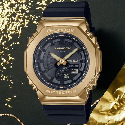 ▶奢華黑金對錶◀CASIO卡西歐 G-SHOCK 農家橡樹 奢華黑金雙顯腕錶 禮物推薦 畢業禮物 GM-S2100GB-1A
