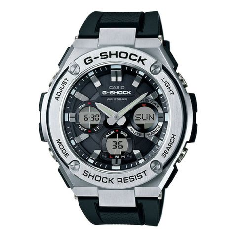 銷售冠軍卡西歐G-SHOCK 抗震太陽能鬧鈴電子膠帶錶-黑(GST-S110-1A)