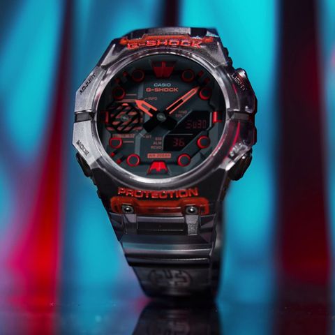 ▶錶圈創新設計◀CASIO卡西歐 G-SHOCK 藍牙連線 時尚錶圈雙顯腕錶-透明黑 禮物推薦 畢業禮物 GA-B001G-1A