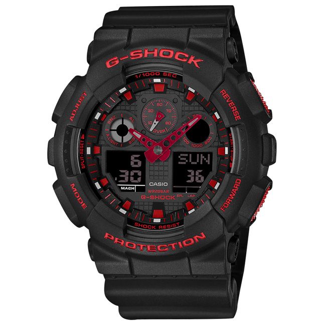 G-SHOCK CASIO / GA-100BNR-1A / 卡西歐雙顯計時防水運動衝浪橡膠手錶