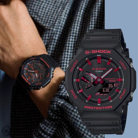 熱銷品牌▼日系手錶CASIO 卡西歐 G-SHOCK 火焰紅黑八角 藍芽太陽能手錶 GA-B2100BNR-1A