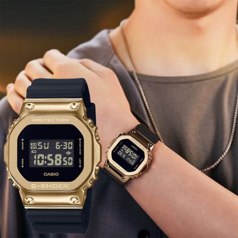 熱銷品牌▼日系手錶CASIO 卡西歐 G-SHOCK 工業風金屬色電子錶-黑x金 GM-5600G-9