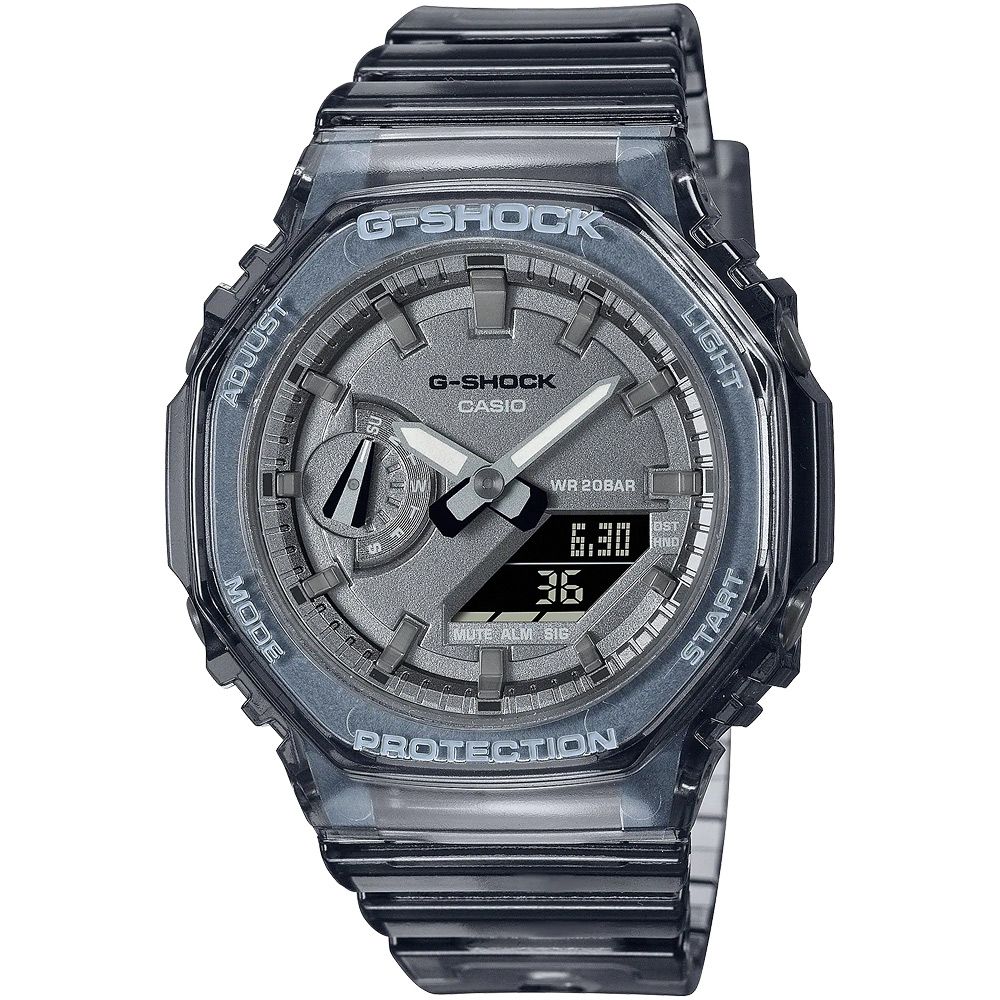 CASIO 卡西歐 G-SHOCK 女錶 八角農家橡樹 半透明雙顯手錶-透黑 GMA-S2100SK-1A