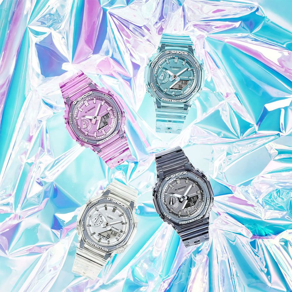 CASIO 卡西歐 G-SHOCK 女錶 八角農家橡樹 半透明雙顯手錶-透黑 GMA-S2100SK-1A