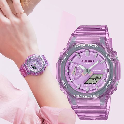 熱銷品牌▼日系手錶CASIO 卡西歐 G-SHOCK 女錶 八角農家橡樹 半透明雙顯手錶-粉 GMA-S2100SK-4A