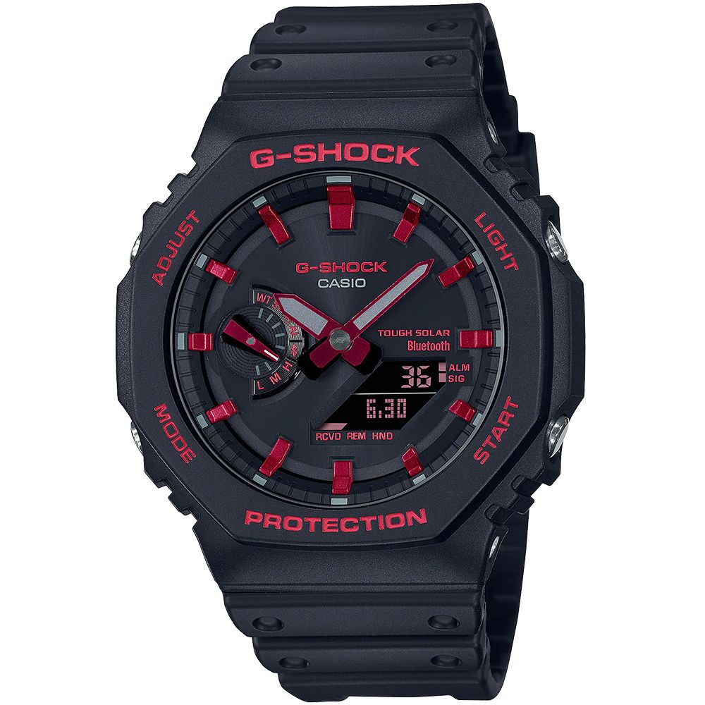 CASIO G-SHOCK 經典黑紅太陽能藍芽農家橡樹計時錶/GA-B2100BNR-1A