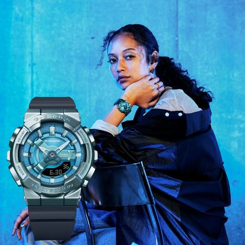 熱銷品牌▼日系手錶CASIO 卡西歐 G-SHOCK 金屬色雙顯電子錶-科技藍 GM-S110LB-2A