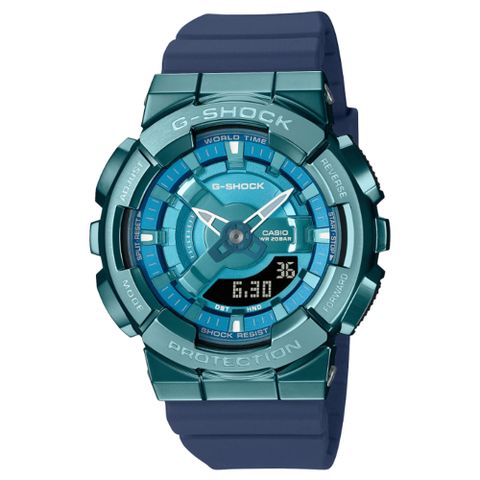 CASIO 卡西歐 G-SHOCK 金屬色雙顯電子錶-科技藍 GM-S110LB-2A