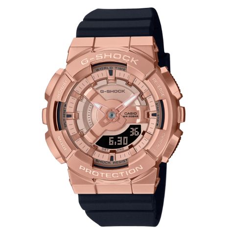 【CASIO】卡西歐 G-SHOCK 金屬色雙顯電子錶-玫瑰金 GM-S110PG-1A