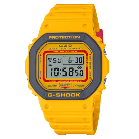 CASIO 卡西歐 G-SHOCK 90年代復古運動風 亮眼黃灰撞色 經典方型 DW-5610Y-9_42.8mm