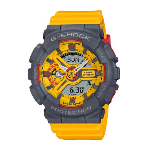 【CASIO 卡西歐】G-SHOCK 90年代復古運動風 亮眼黃灰撞色對錶女款 GMA-S110Y-9A_45.9mm