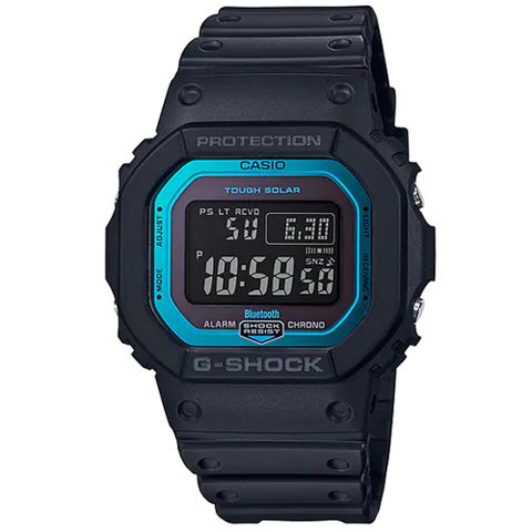 CASIO 卡西歐 G-SHOCK 原創經典方形太陽能藍芽電波橡膠腕錶/黑x藍框(GW-B5600-2)