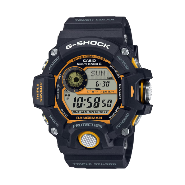 CASIO 卡西歐 【 G-SHOCK】太陽能撞色多功能氣壓溫度運動腕錶-薑黃色/GW-9400Y-1/台灣總代理公司貨享一年保固