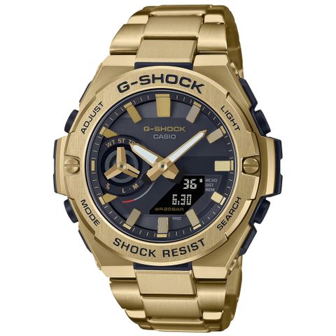 CASIO 卡西歐 G-SHOCK G-STEEL系列 耀眼金星藍牙連線耐衝擊雙顯不鏽鋼腕錶/金(GST-B500GD-9A)