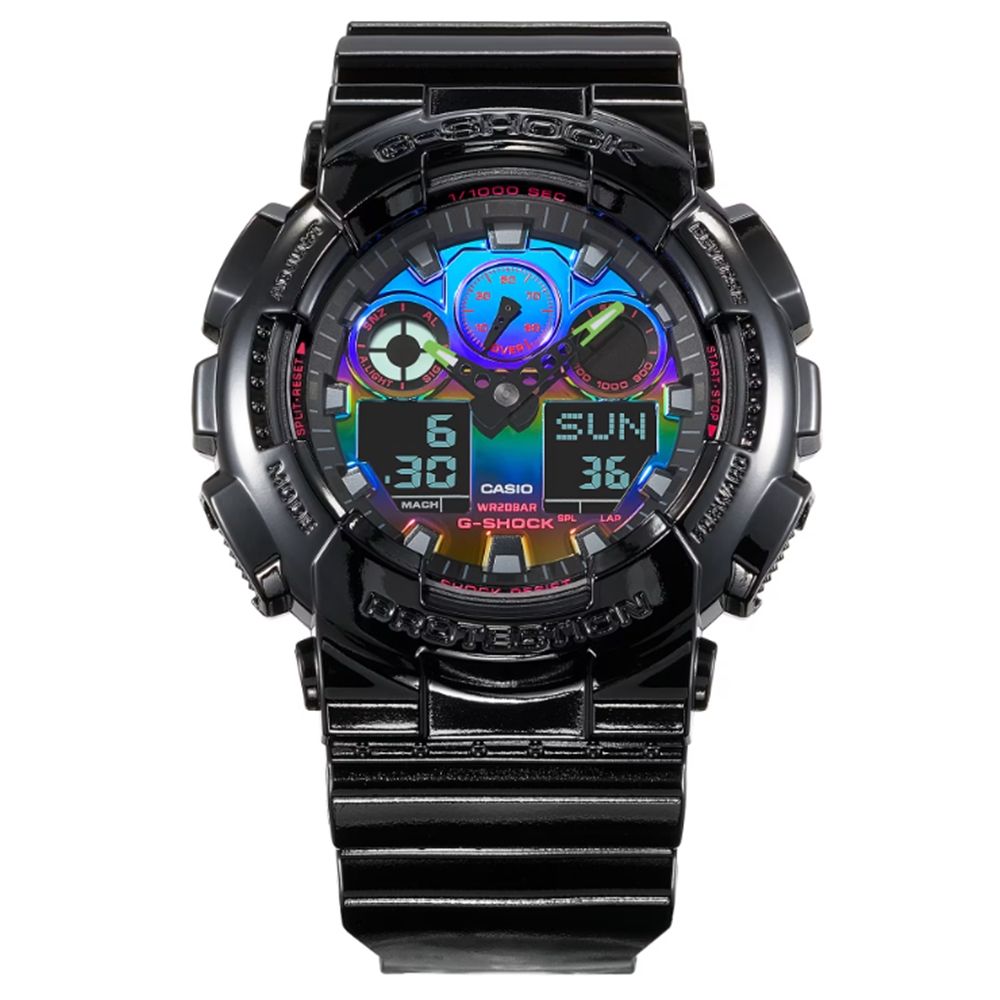 CASIO 卡西歐 G-SHOCK 電競美學 虛擬虹光 雙顯系列 GA-100RGB-1A_51.2mm