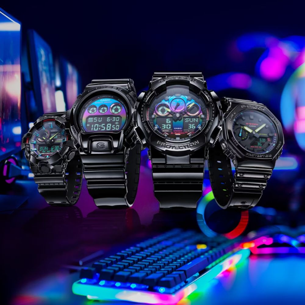 CASIO 卡西歐 G-SHOCK 電競美學 虛擬虹光 雙顯系列 GA-100RGB-1A_51.2mm