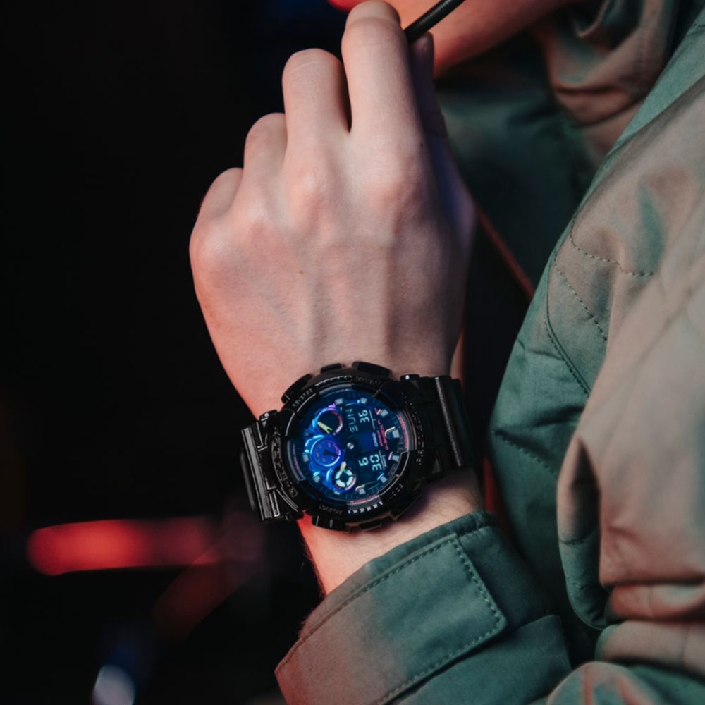 CASIO 卡西歐 G-SHOCK 電競美學 虛擬虹光 雙顯系列 GA-100RGB-1A_51.2mm