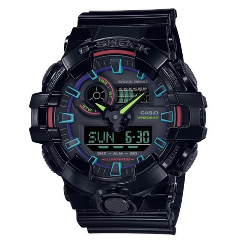 【CASIO 卡西歐】G-SHOCK 電競美學 虛擬虹光 大錶徑 雙顯系列 GA-700RGB-1A_53.4mm