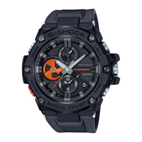 【CASIO 卡西歐】G-SHOCK 藍牙太陽能手錶-黑橘_ GST-B100B-1A4_53.8mm)