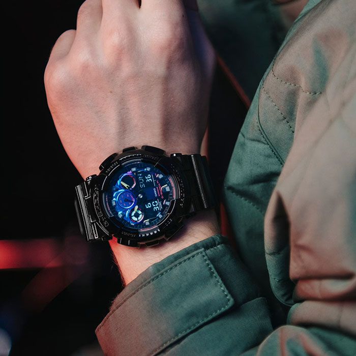 CASIO 卡西歐  G-SHOCK 虛擬彩虹系列 GA-100RGB-1A 兩百米防水 雙顯運動電子錶 亮面黑/炫彩