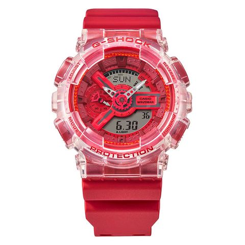 快閃★激殺優惠↘快速出貨【CASIO】卡西歐 G-SHOCK 繽紛扭蛋 GA-110GL-4A 兩百米防水電子錶 雙顯運動錶 透明色/紅